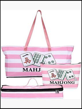 Set of 3 Mahjong Storage Bags with Zippers Portable Tile Case Organizer Game